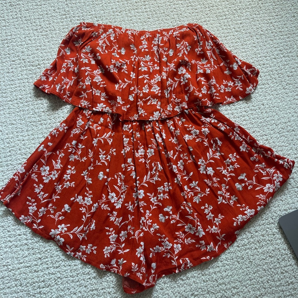 Princess Polly Burnt Orange Floral Strapless Romper
